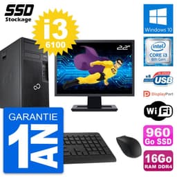 PC Tour Fujitsu P557 Ecran 22" Intel i3-6100 RAM 16Go SSD 960Go Windows 10 Wifi