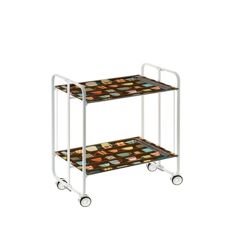 Don Hierro - Table Roulante Pliante Bauhaus Châssis Blanc, 2 Plateaux