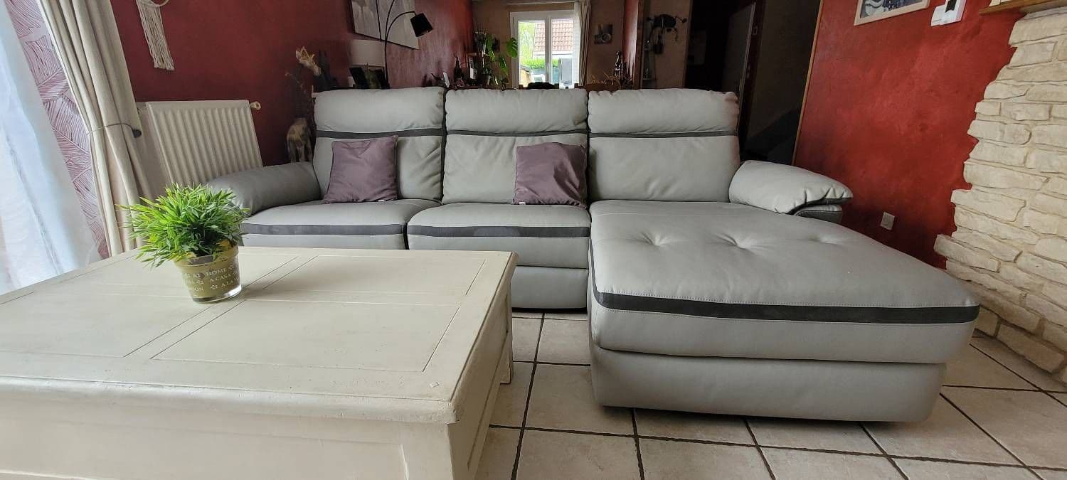 Canapé Simili Cuir Gris 4 Places