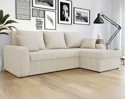 Canapé d'angle réversible 4 places côtelé beige