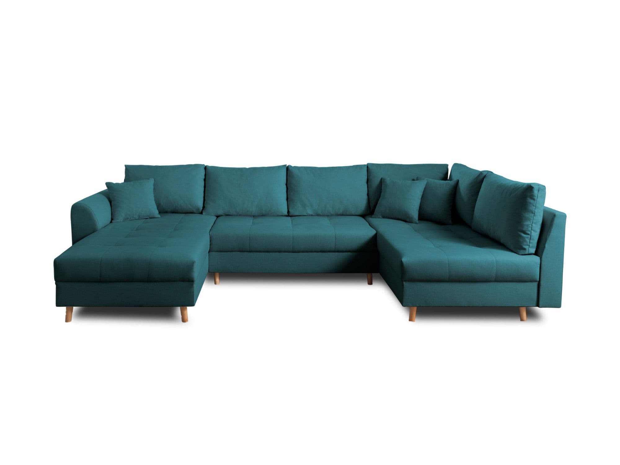 Canapé Panoramique 7 Places Angle Droit En Tissu Bleu Canard