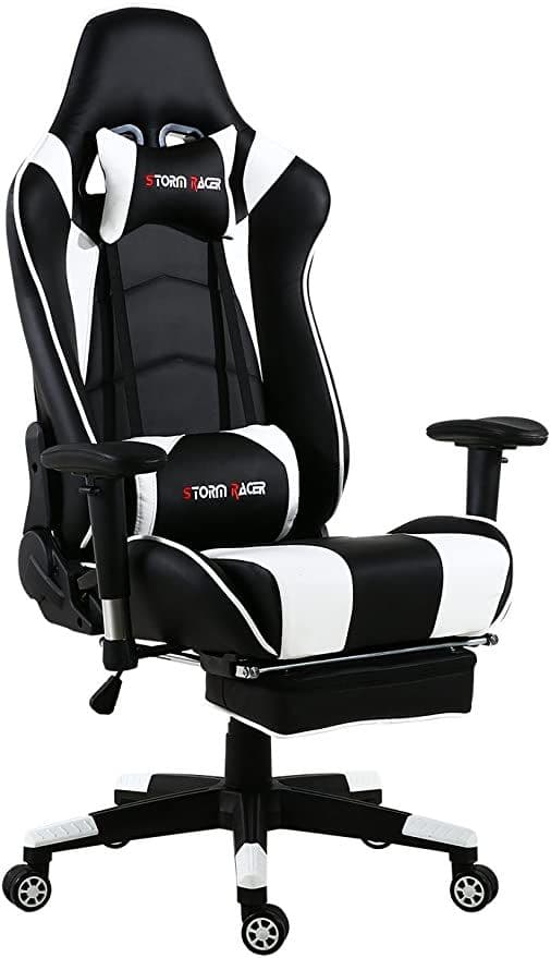Storm Racer ergonomique Gaming pivotant ordinateur Chaise de bureau à dossier haut avec repose-pieds Réglant appuie-tête et support lombaire Racing Chaise