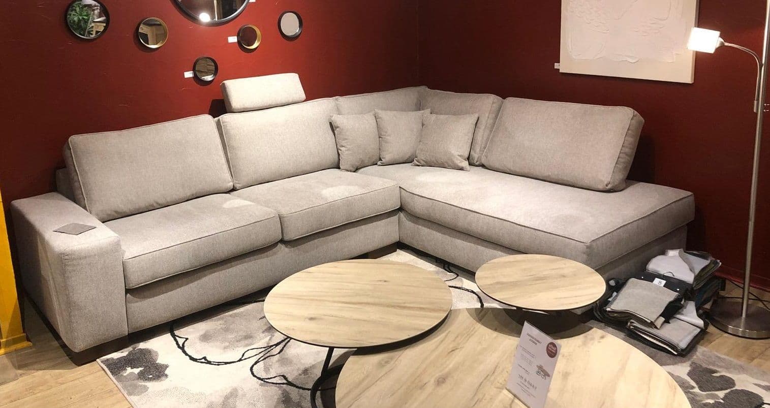 Grand & Beau Canapé D'angle Haut De Gamme 280cm X 220cm 6 Places Tissus Chinè Chocolat Ã?cru