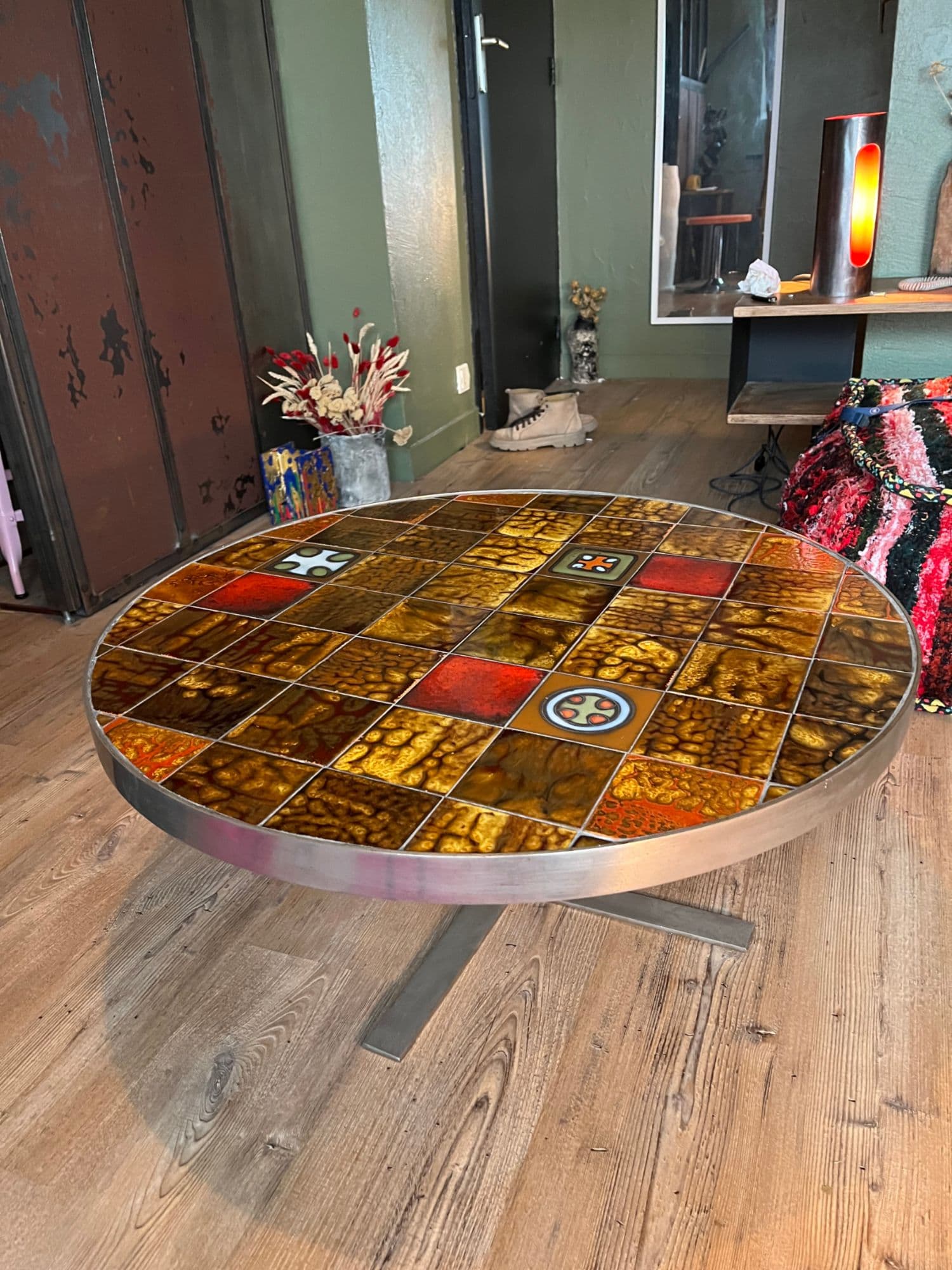 Table Basse En Céramique Année 70 Structure Acier Ligne Roset Diamètre 70