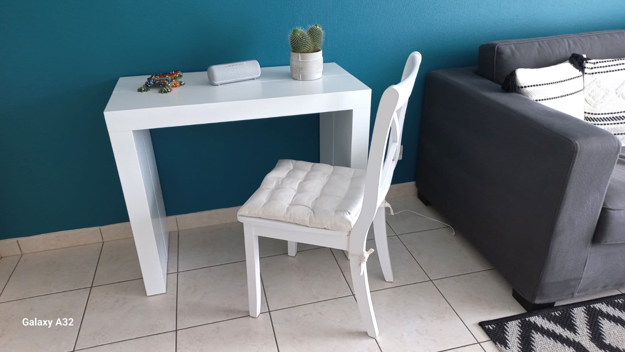 Table console extensible laque blanc & gris