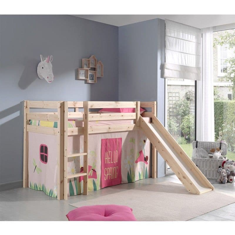 Lit Enfant Avec Toboggan "Pino Spring" 90x200cm Naturel
