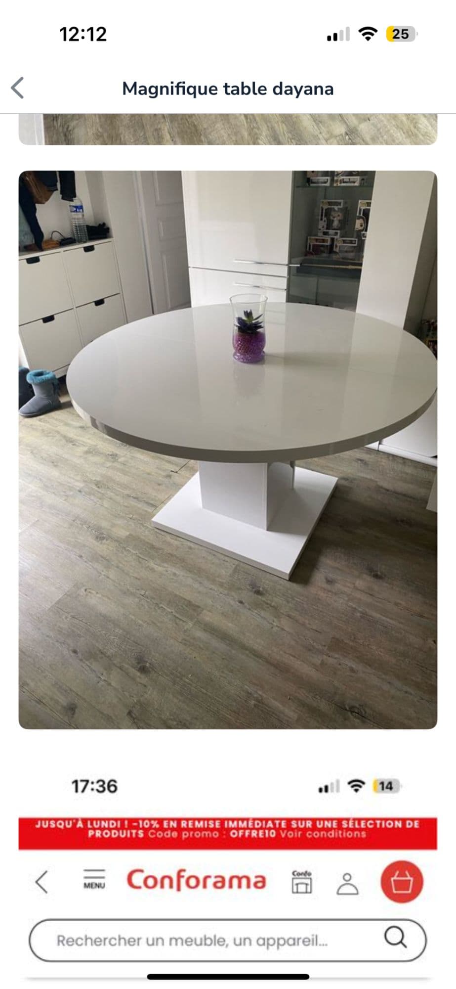 Table à manger ronde design industriel 6-8 personnes en bois DAYANA