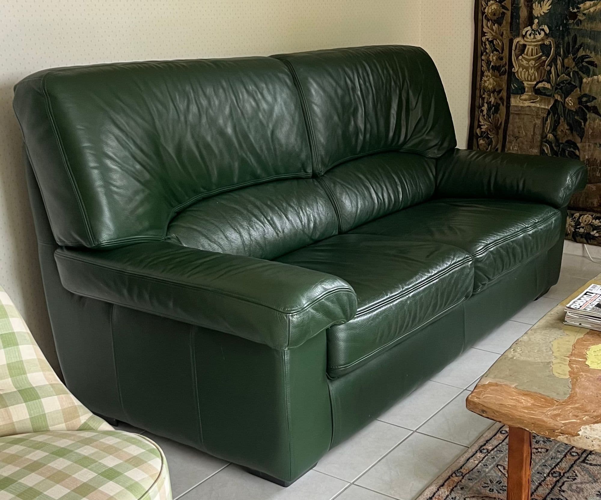 Vends Canapé Cuir Vert Foncé Roche Bobois