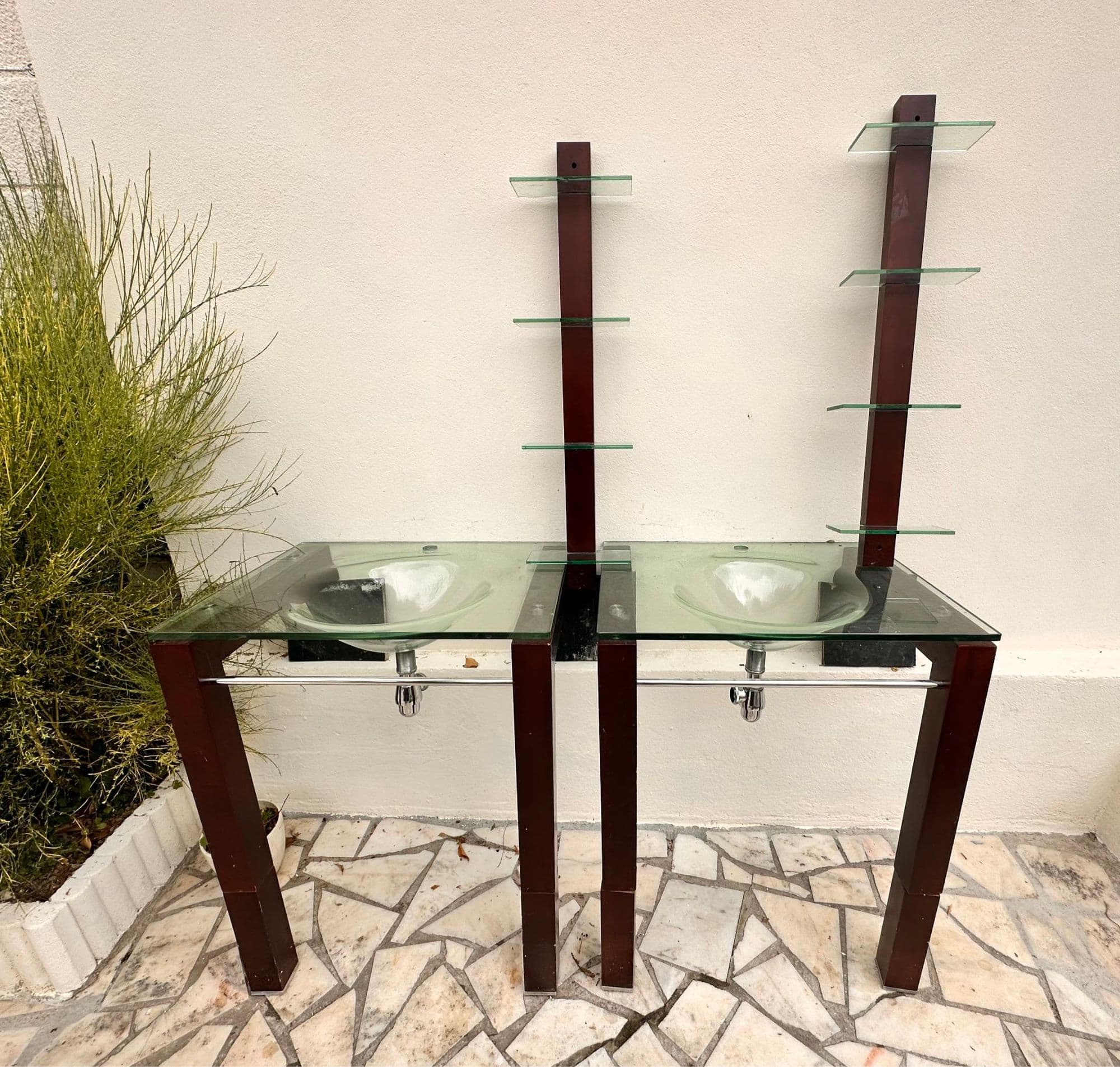 Double Lavabo Avec 2 Étagère En Verre