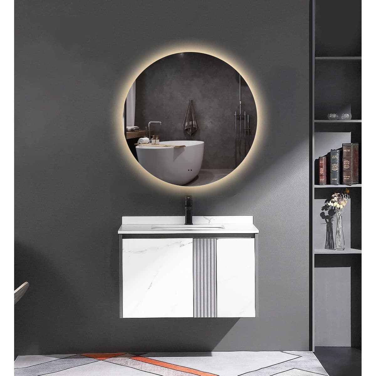 Adema Circle Miroir Salle De Bain Rond Diamètre 40cm Avec Éclairage Led Indirecte Et Interrupteur Touch