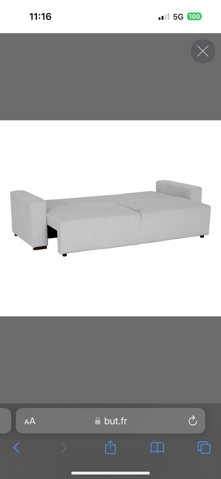 Canapé côtelé gris convertible