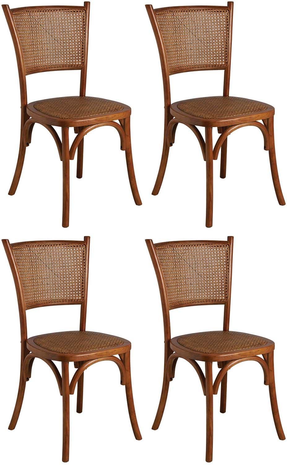 Chaise en hêtre et rotin, dossier en cannage Lot de 4