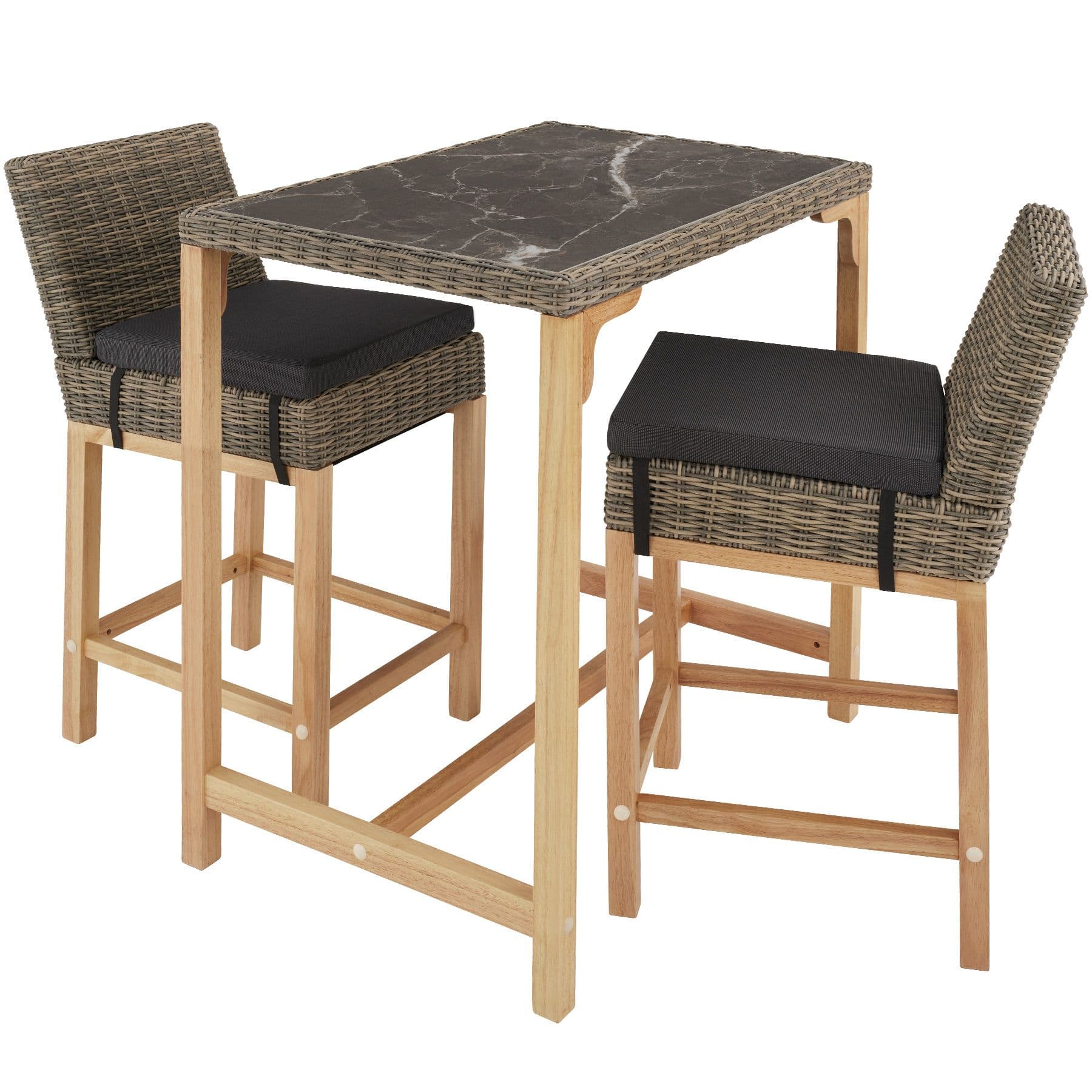 Table de bar en rotin Kutina avec 2 chaises Latina - marron naturel