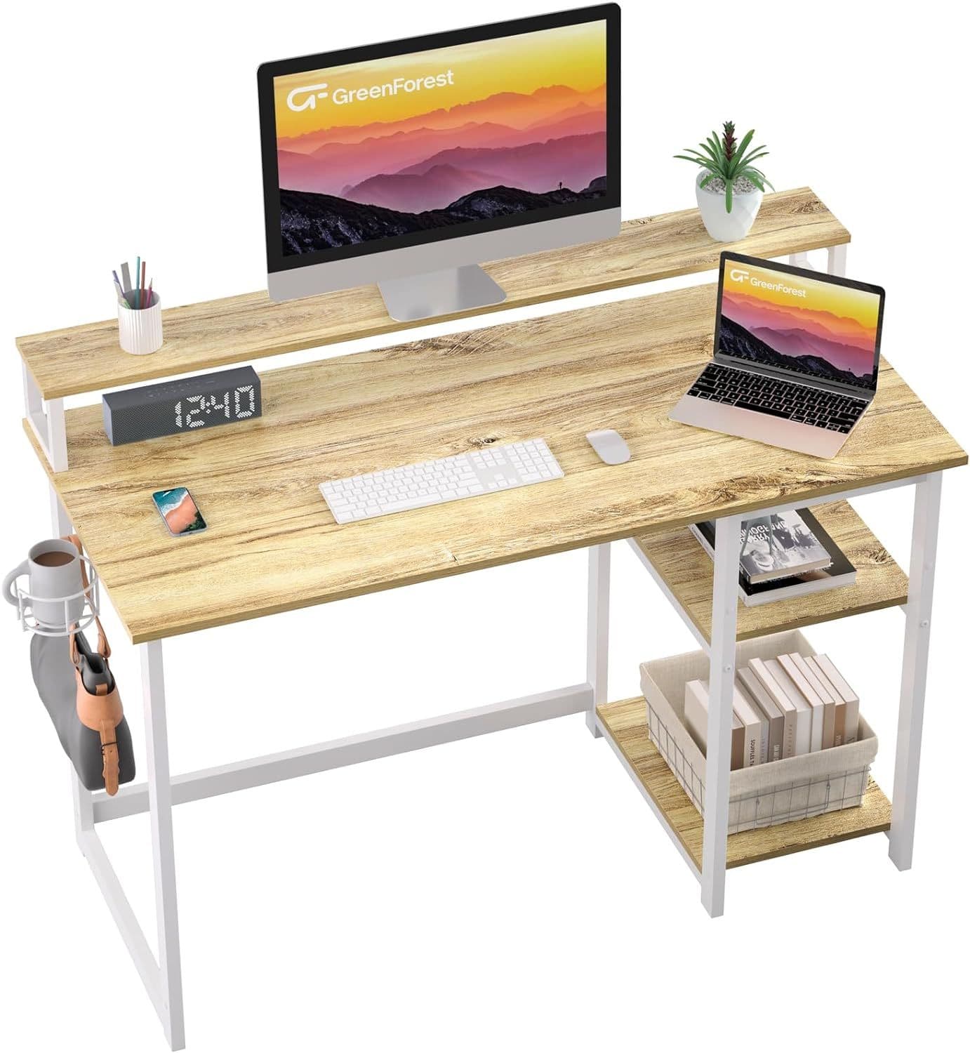 Bureau D'ordinateur Avec Support D'affichage Complet Et Étagère De Rangement Réversible Bureau À De 100cm Avec Crochet
