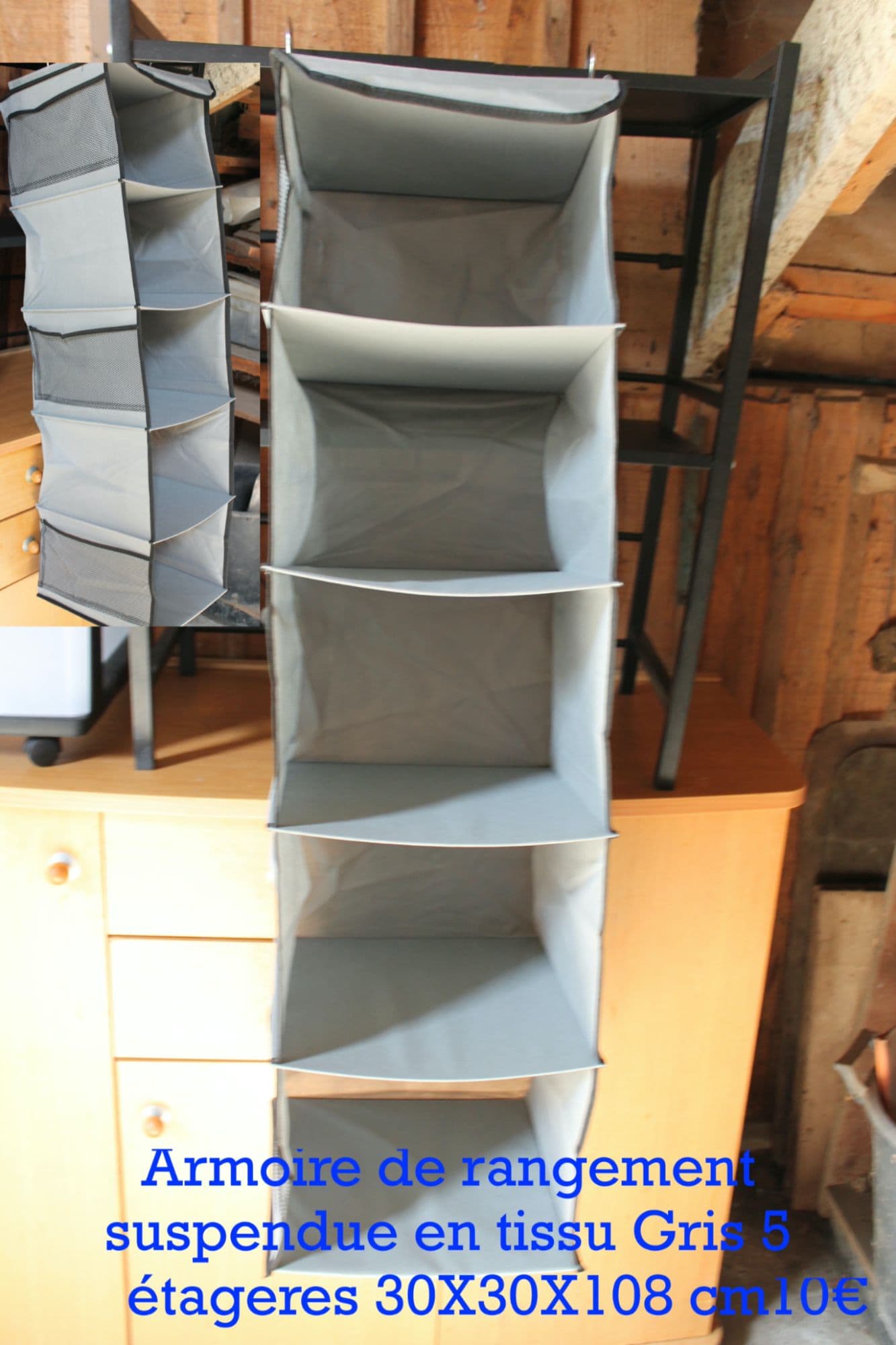 Armoire de rangement suspendue en tissu Gris