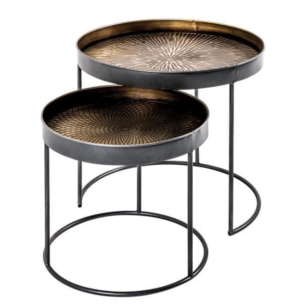 Lot De 2 Tables Gigognes Rondes 51 Et 41 Cm Noir Et Cuivré