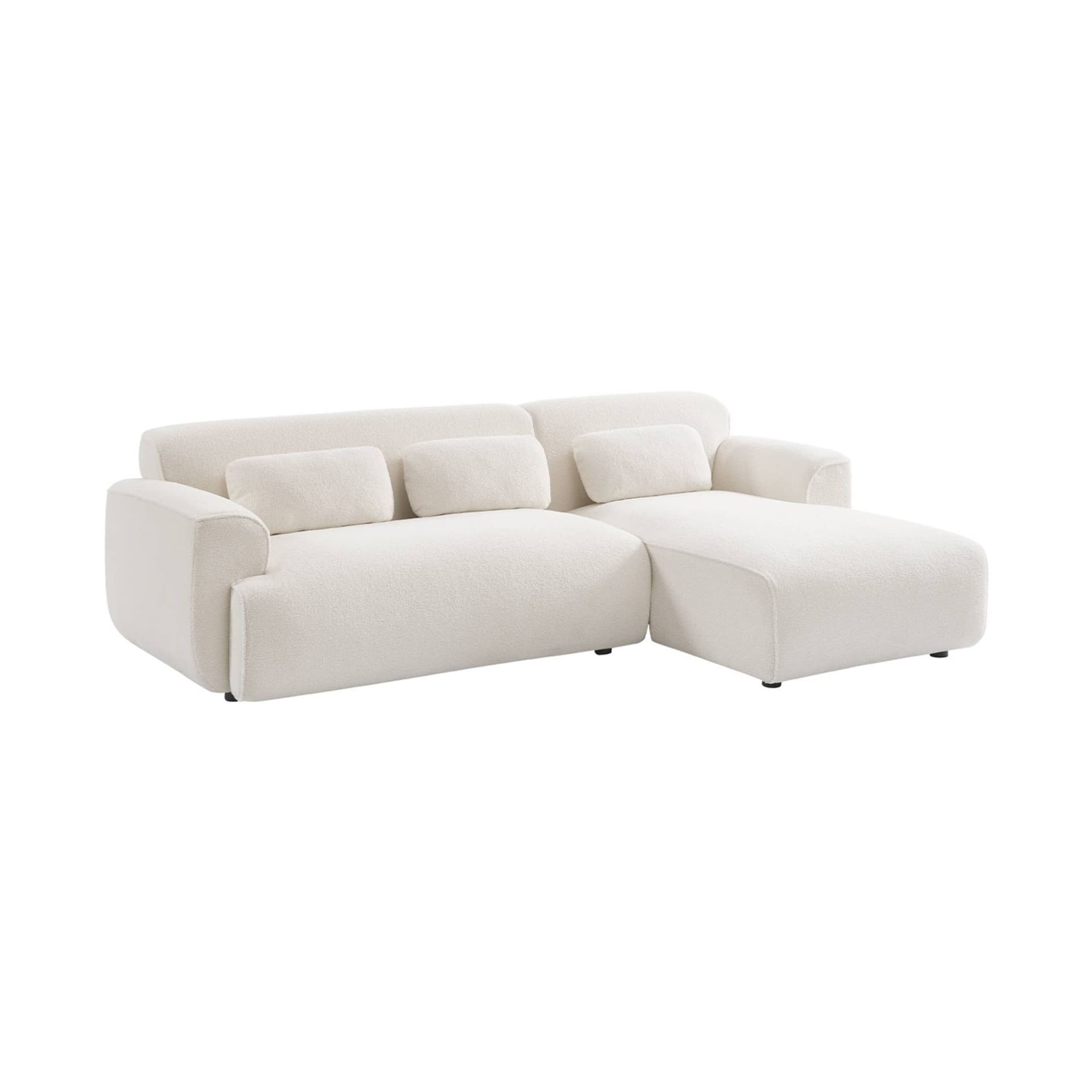Canapé 3 places. angle droit. tissu bouclette. Wallas. L 196 x P 151 / 91 / x H 73cm