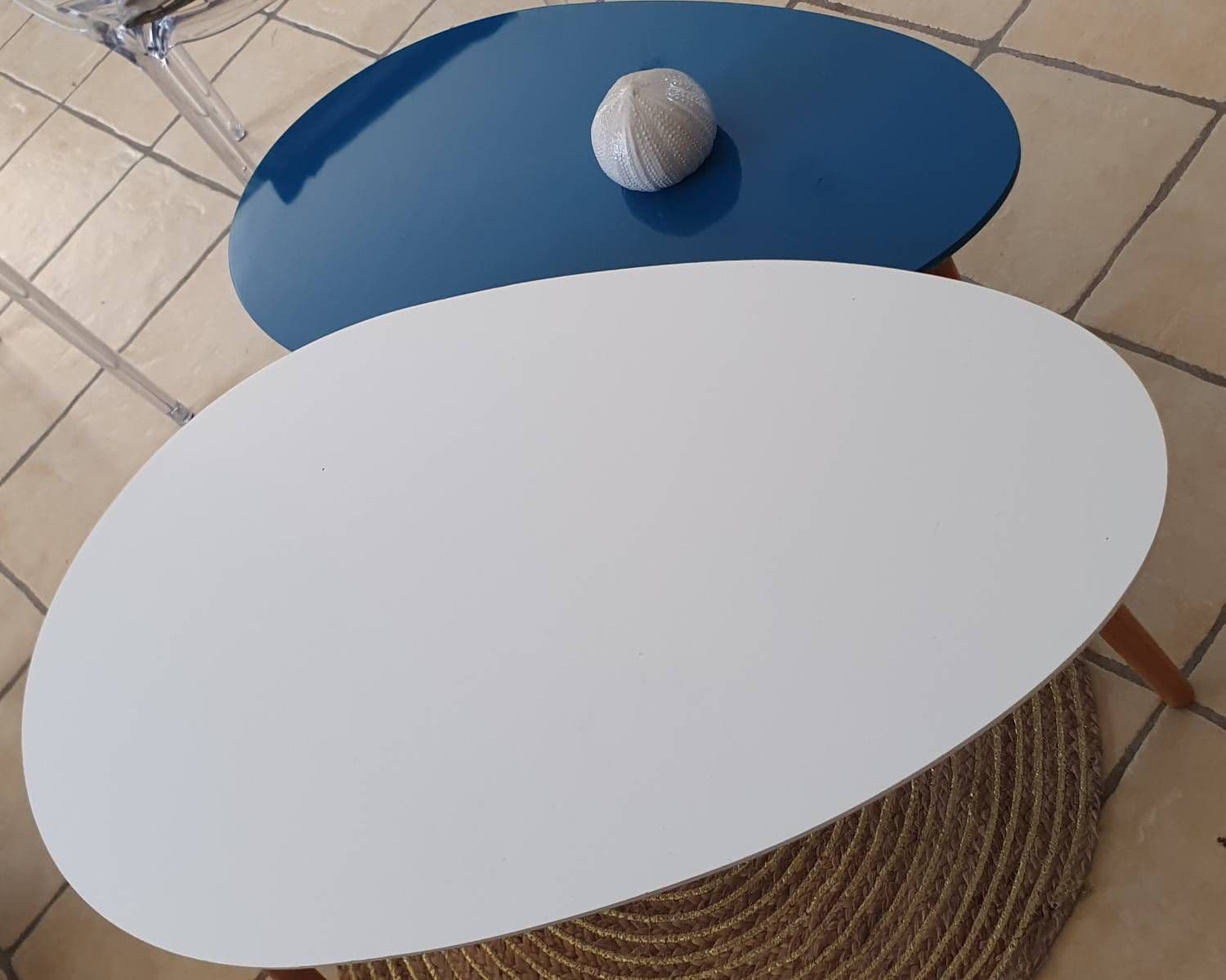 2 Tables Gigognes Style Scandinave Blanc Et Bleue