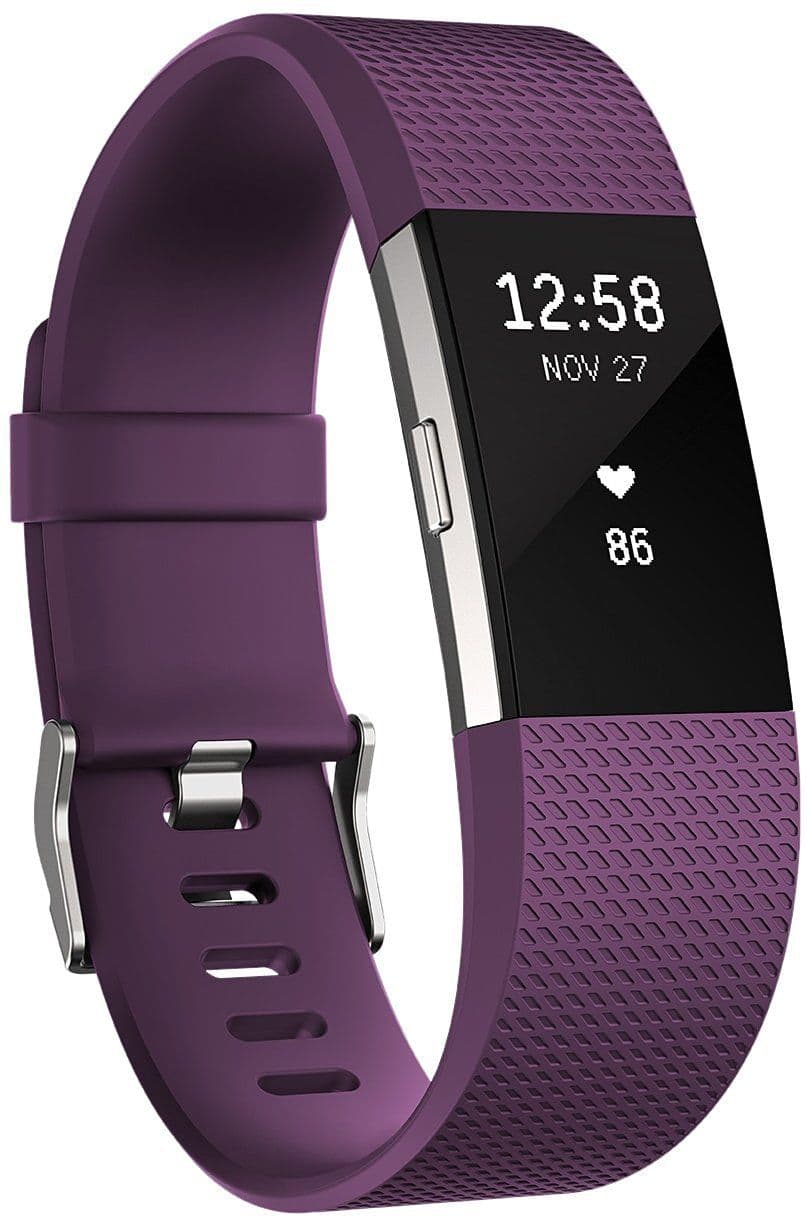 Fitbit Charge 2 - Argent - Tracker d'activités avec bracelet - lie-de-vin - taille du bracelet : L - monochrome - Bluetooth - 35 g - argent
