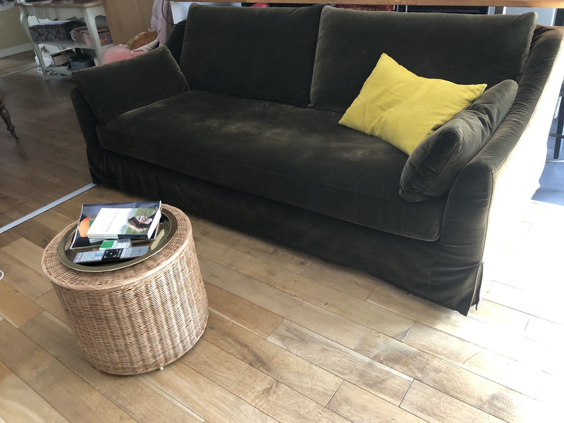 Canape 3 Places Velours Vert Olive Fonce Dehoussable