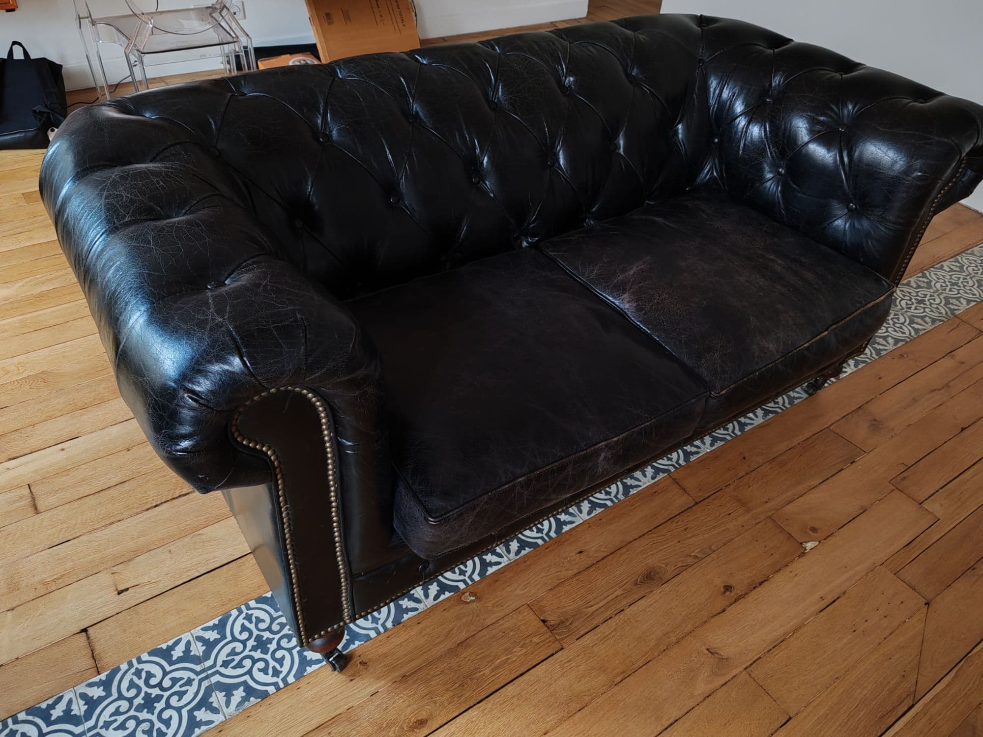 Canapé Chesterfield En Cuir Noir
