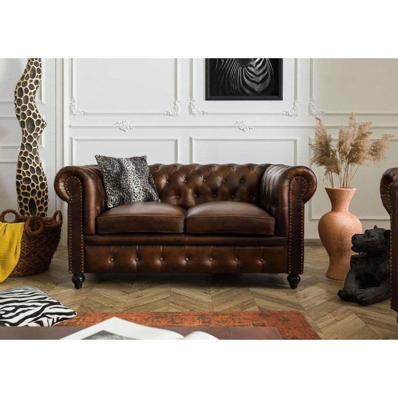 Canapé 162x82 Cuir Brun 2 Places Chesterfield 102