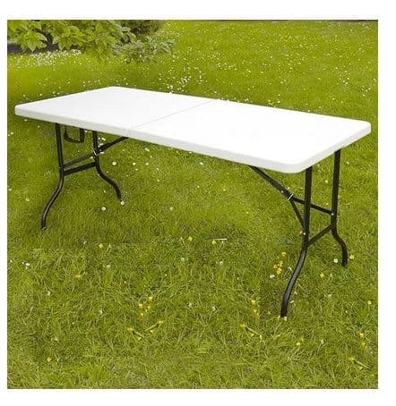 Table Pliante Grand Haut Qualité 180x75 Cm Pied Acier 2 plateaux Blancs d' Appoint Securité 6/8Pers Travaux Ext ou Int Robust max 150kg AntiDérap Hdpe 8cm Poigné Valis Pratic Facile Campin fête bricol