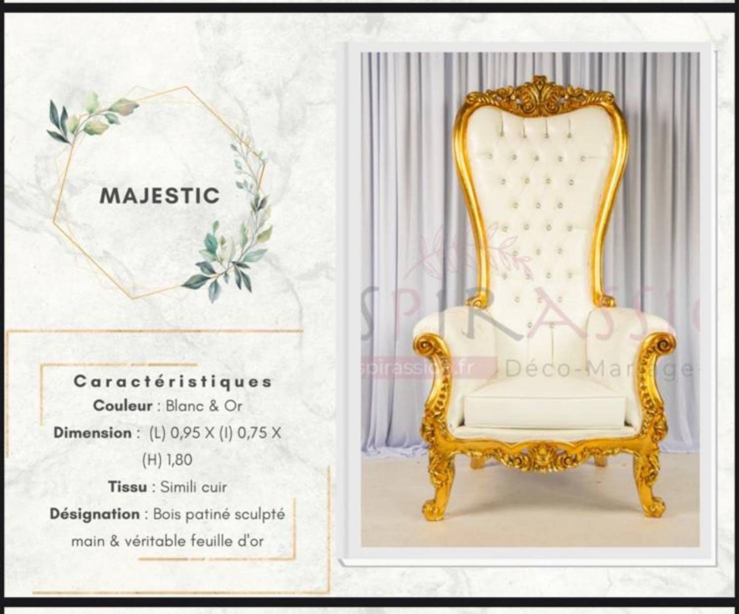Fauteuil de mariage doré et blanc