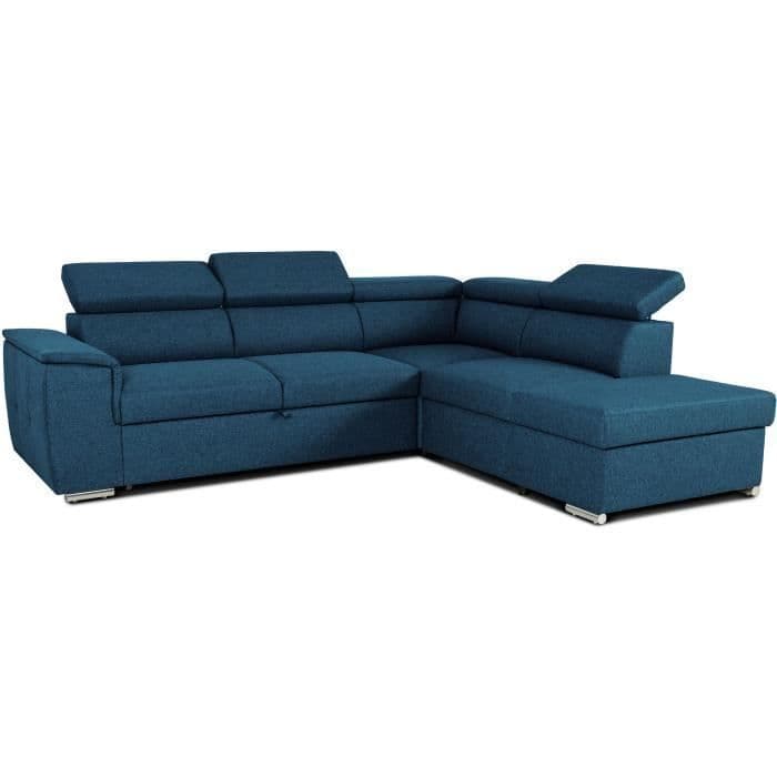 Canapé D'angle Convertible Réversible Avec Coffre - 5 Places - Daytona - Tissu Bleu - 260 X 94 X 216 Cm
