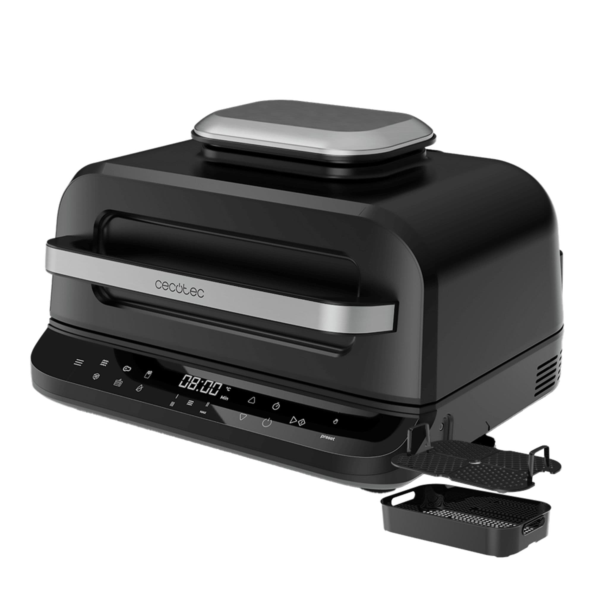 Cecotec Friteuse à Air Grill sans Huile de 6 L Cecofry FireDome 6000. 2400 W, 6 Modes de Cuisson et 4 Niveaux Grill, Thermostat Réglable, Comprend une Sonde de Température et des Accessoires