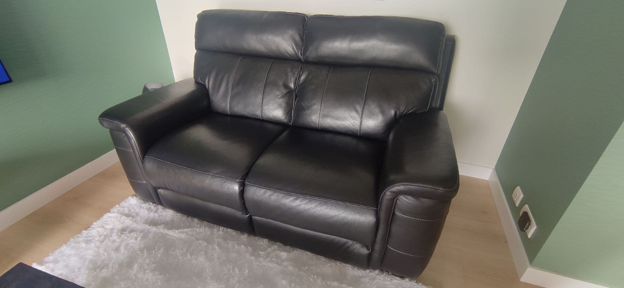 Canapé 2/3 Places Cuir Buffle Château D'ax Gris Anthracite Avec Surpiqûres Contrastées