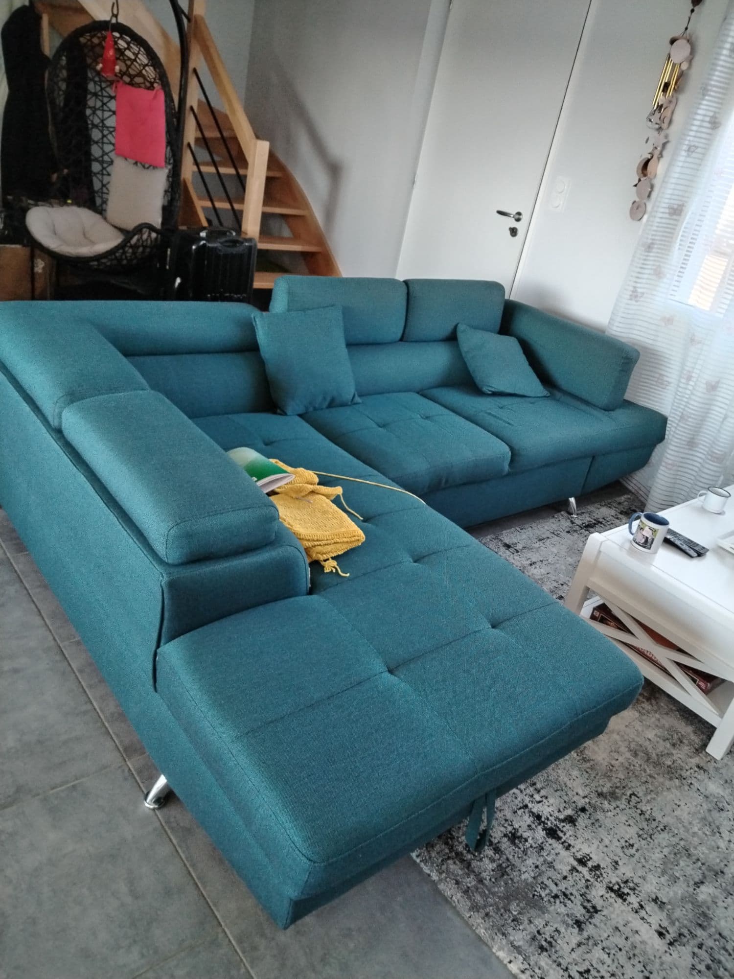 Canapé Convertible Avec Méridienne Et Coffre De Rangement En Tissu