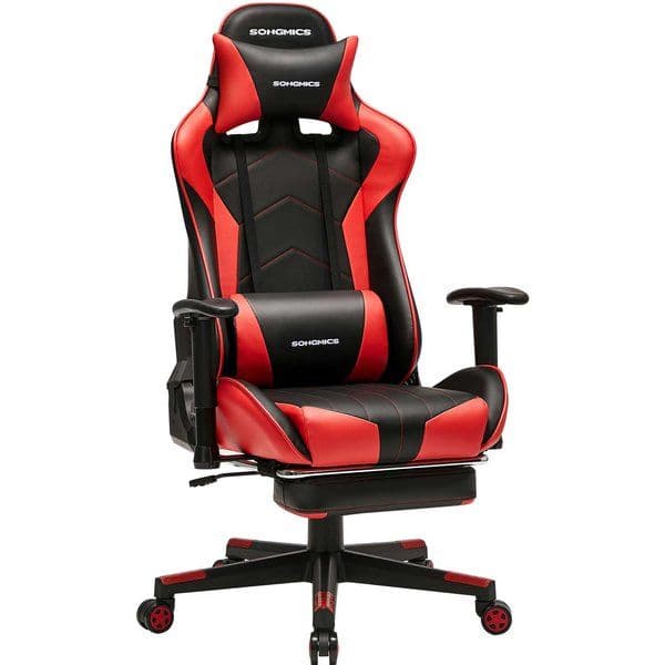 Fauteuil gamer avec repose-pieds, Noir et Rouge