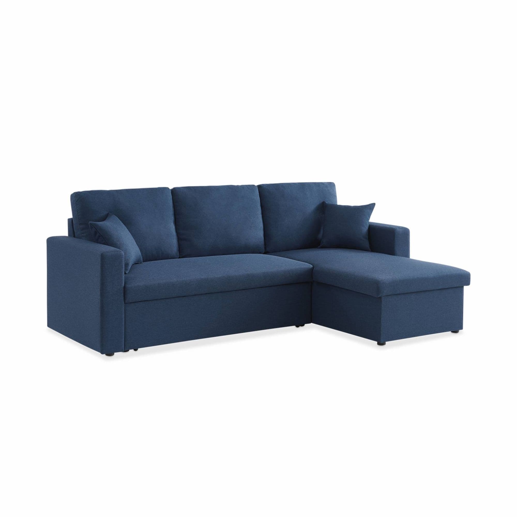 Canapé d'angle convertible en tissu bleu - Ida - 3 places Fauteuil d'angle réversible coffre