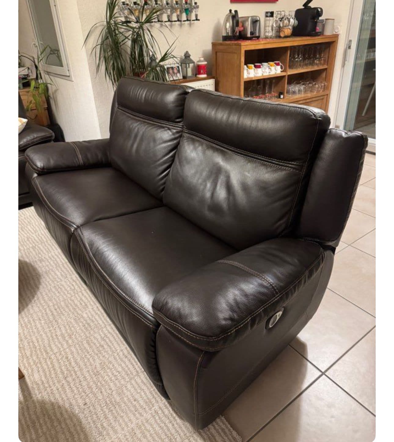 Ensemble Canapés Électriques  Cuir Marron Très Bon État