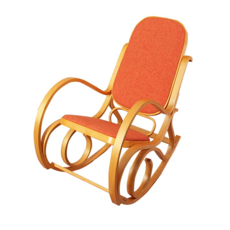 Rocking-chair, fauteuil ? bascule M41   imitation chêne, tissu orange