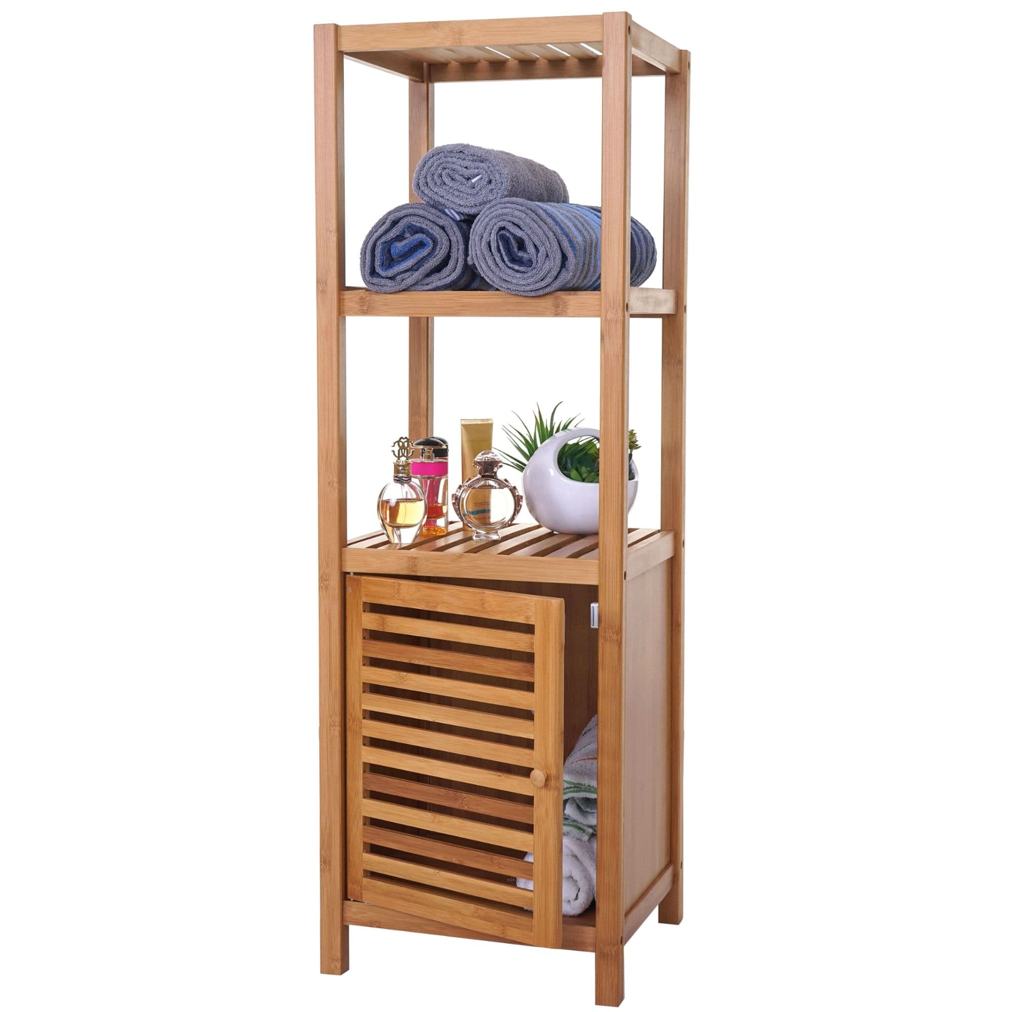 Étagère De Salle De Bains Hwc-B18, Armoire, Commode, Bambou   110x36x34 Cm