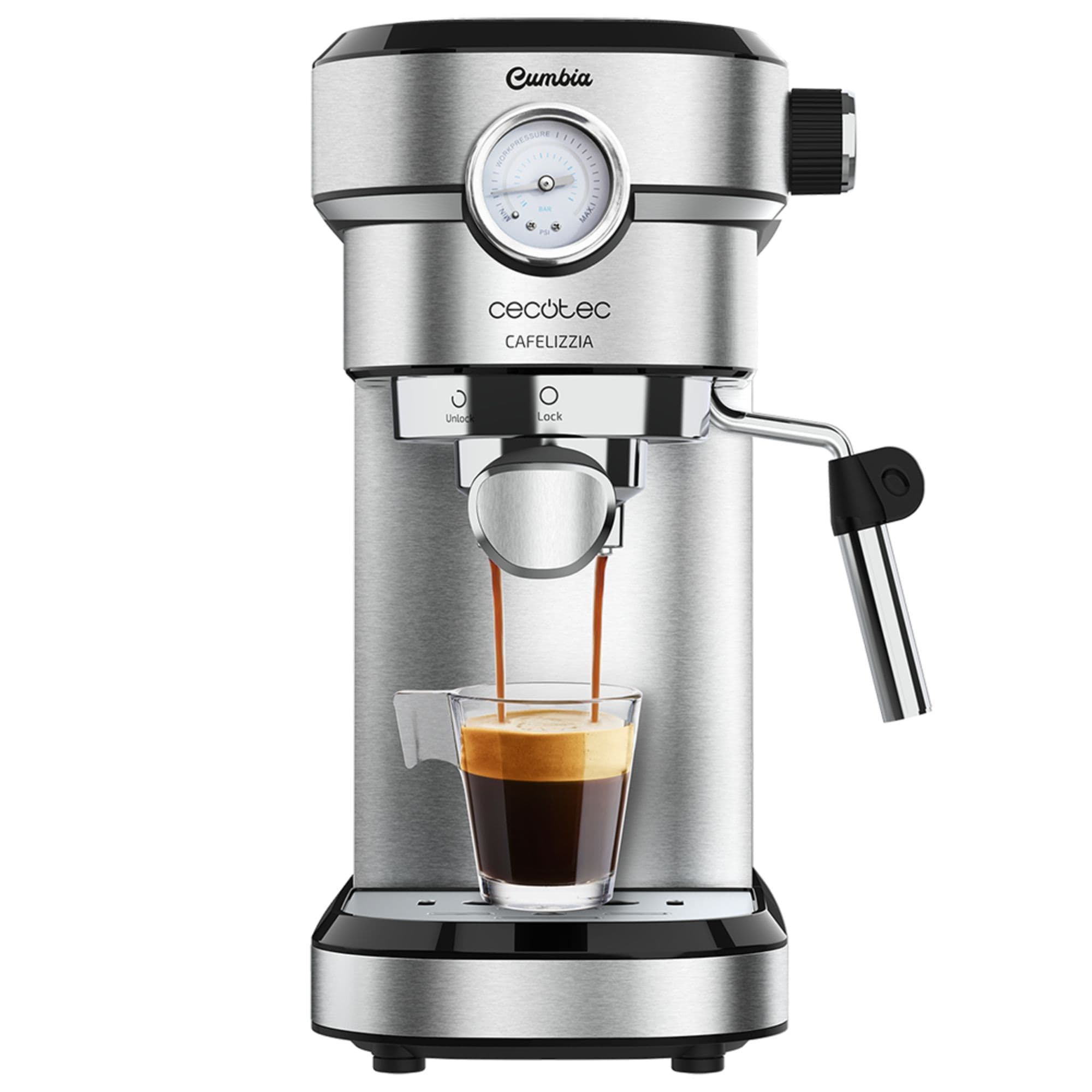 Cecotec Cumbia Cafelizzia 790 Steel Pro - Machine à café avec mousseur à lait - 20 bar - Acier