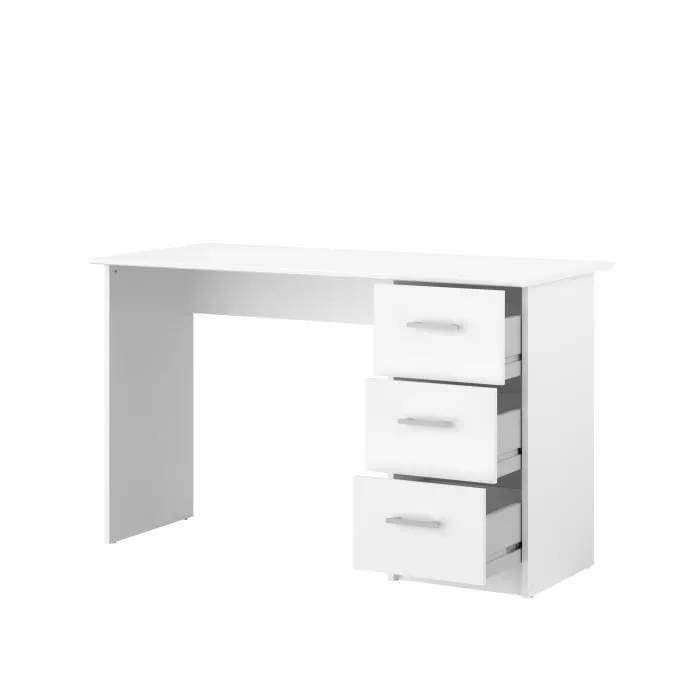 Bureau droit 3 tiroirs - Panneaux de particules - Décor Blanc - Scandinave