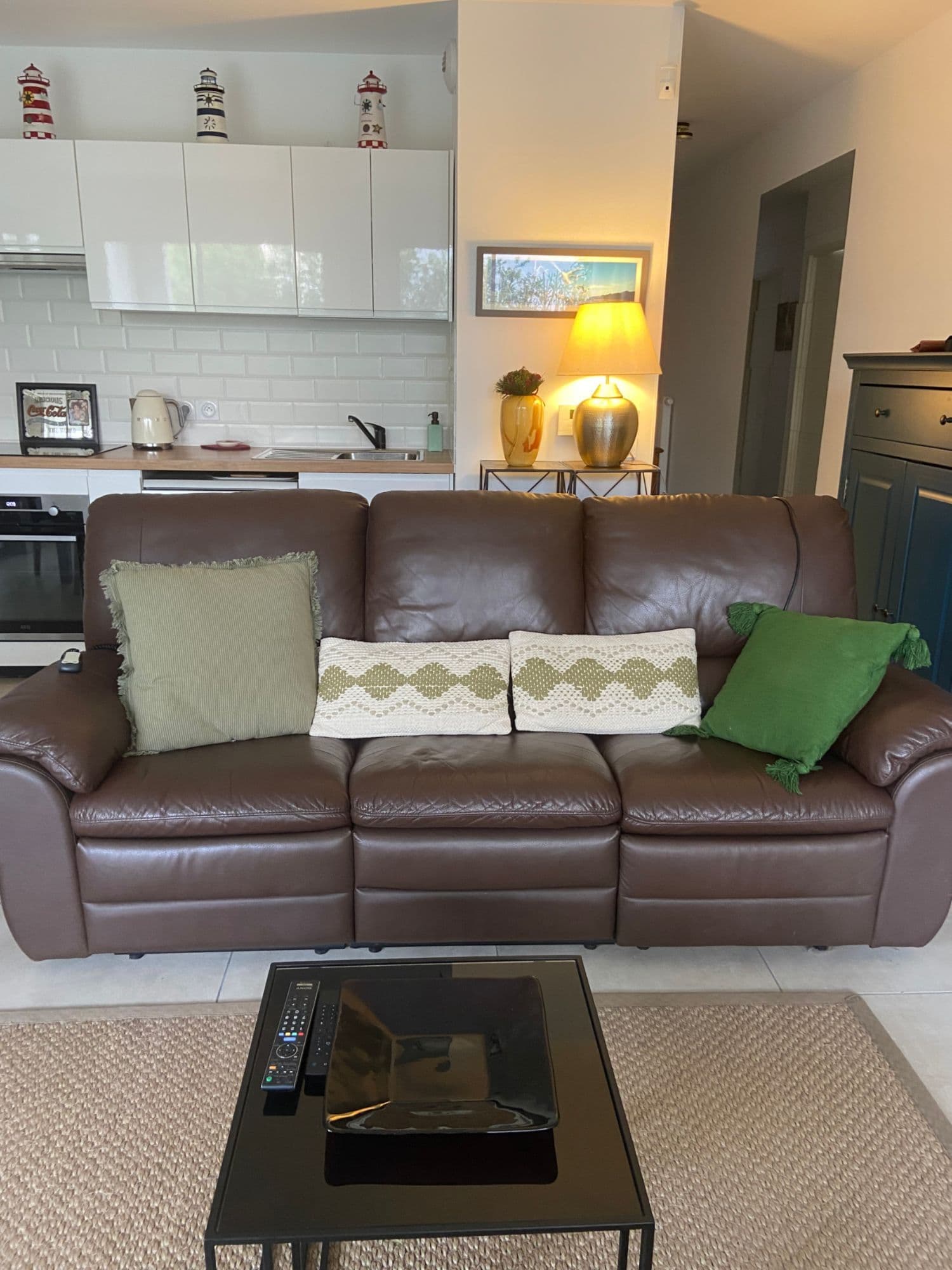 Canapés Cuir Marron 3 Places Avec 2 Relax . Excellent Etat