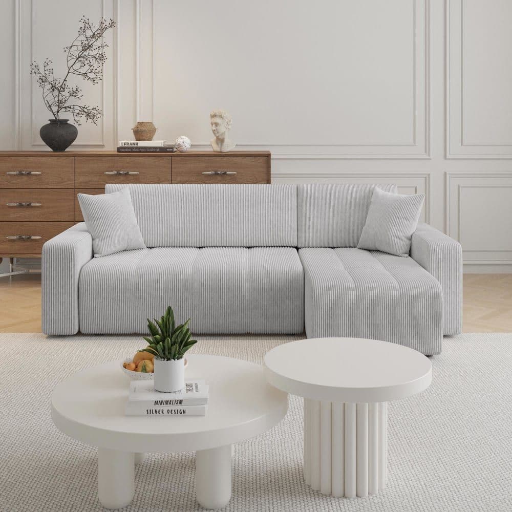 Canapé D'angle 5 Places En Velours Gris Clair