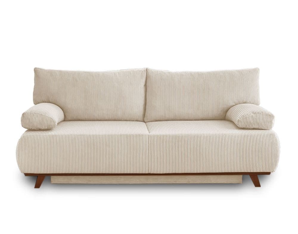 Canapé Droit Convertible 3 Places En Velours Côtelé Beige