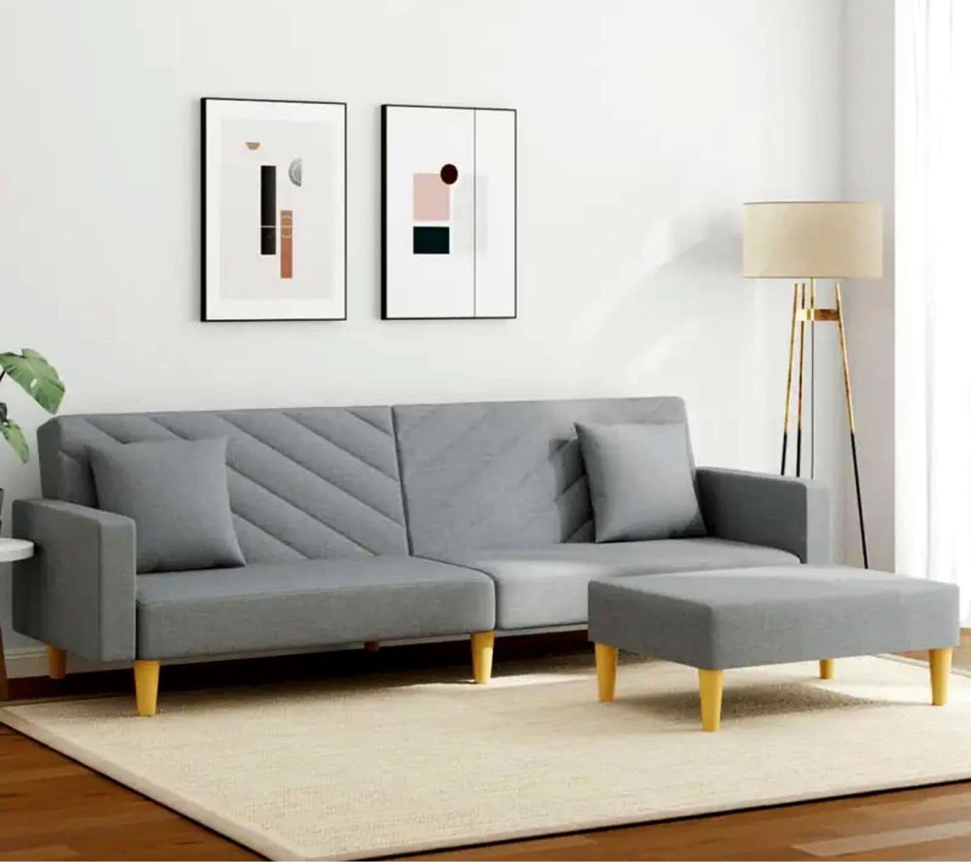 Canapé convertible gris clair avec repose pieds