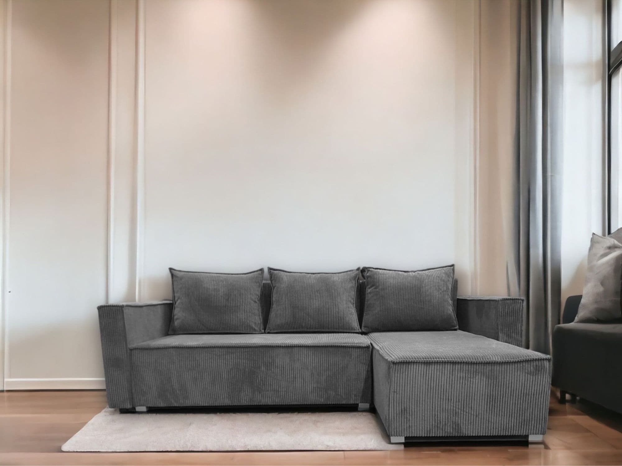 Canape Paris Pearl Convertible Angle Reversible Cotele Gris 232x147x72cm