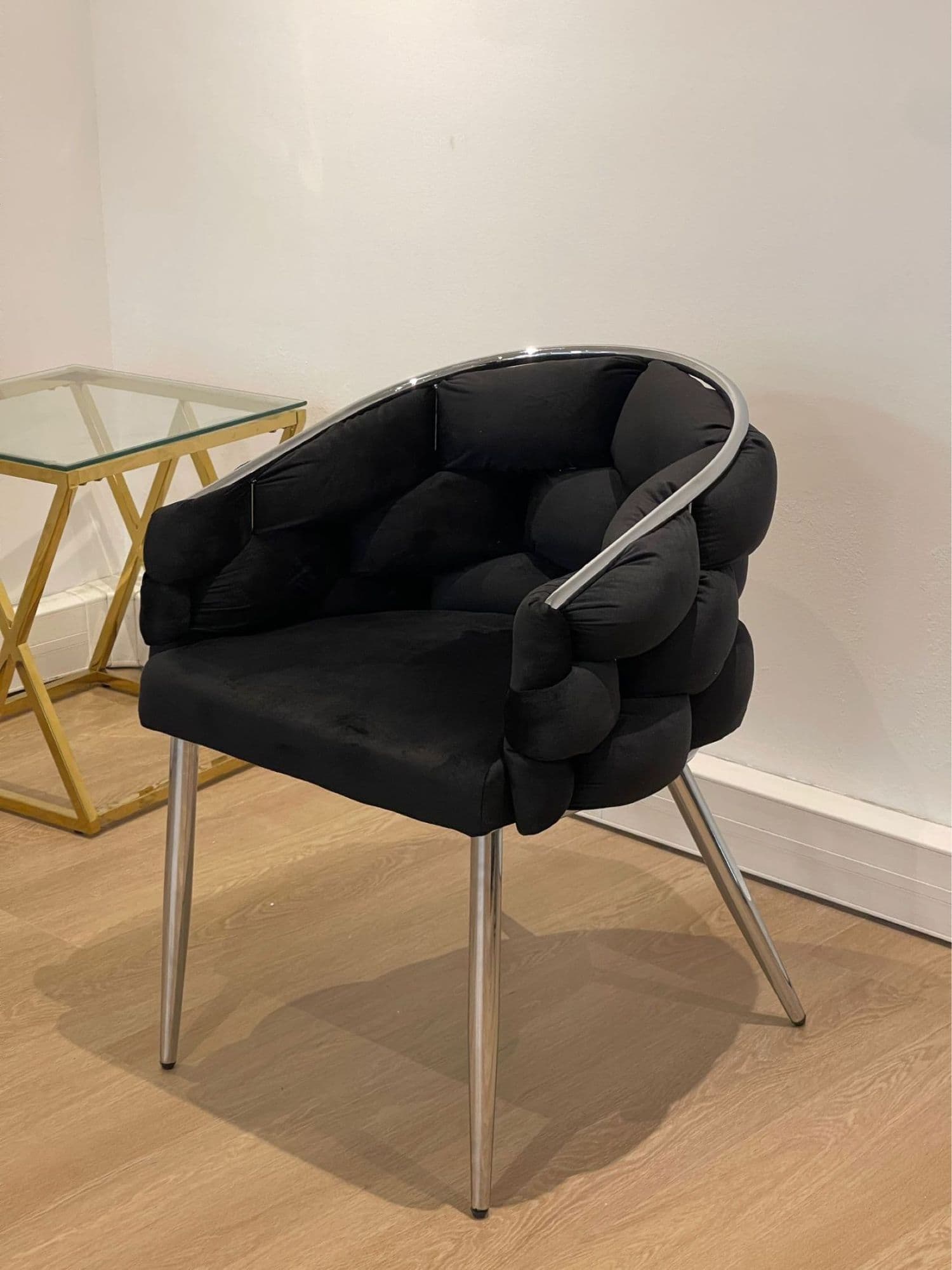 Lot de 4 CHAISE BALLON CHROME VELOURS NOIR