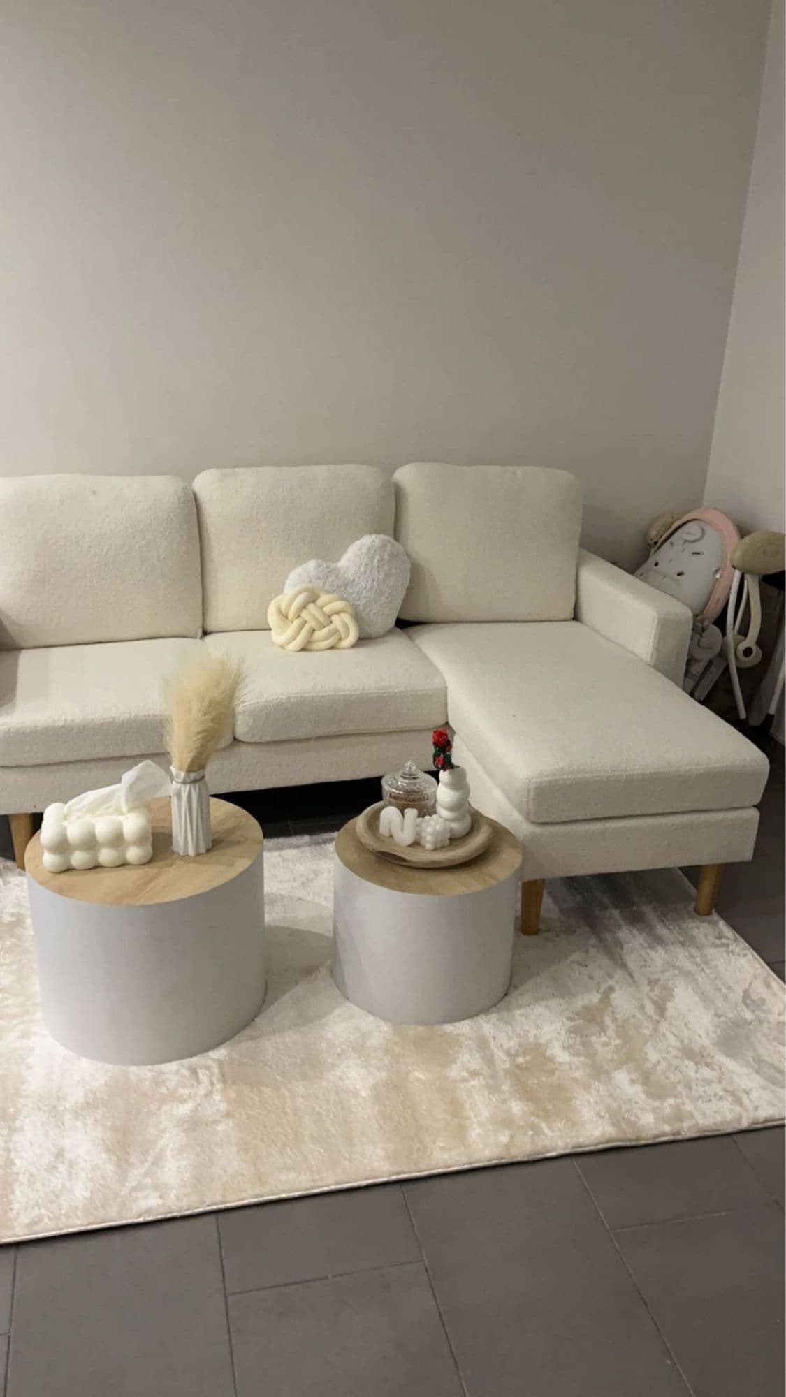 Canapé d'angle réversible beige bouclé