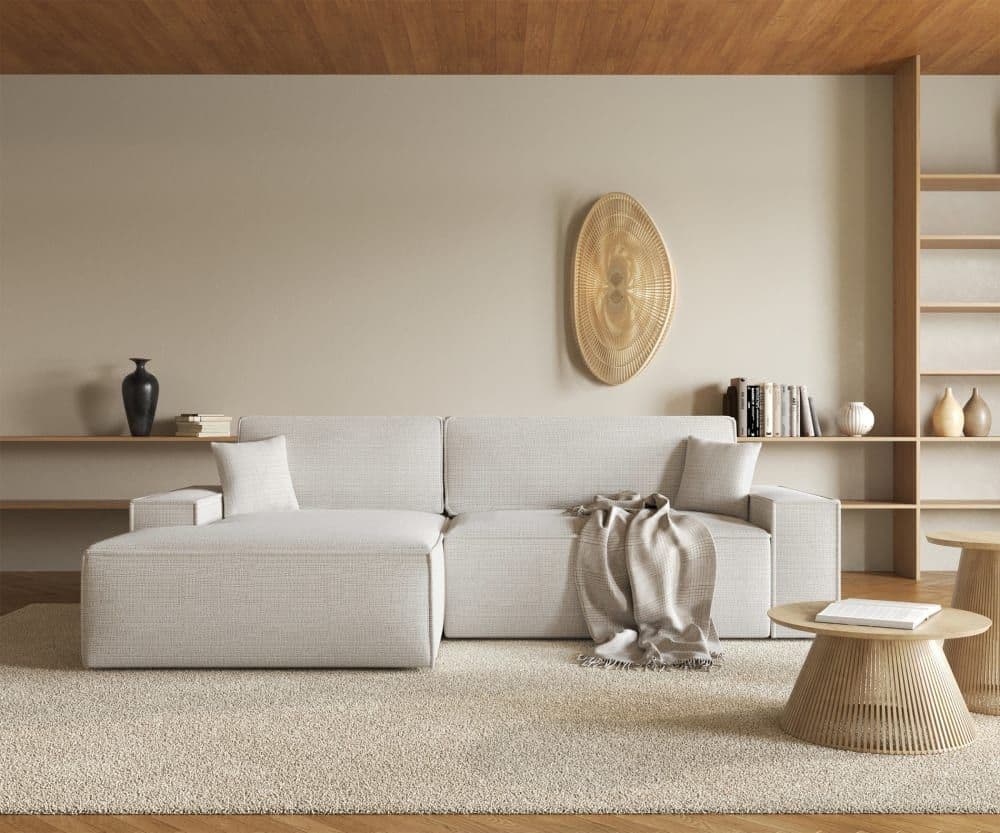 Canapé D'angle Gauche Convertible 3 Places Beige Clair