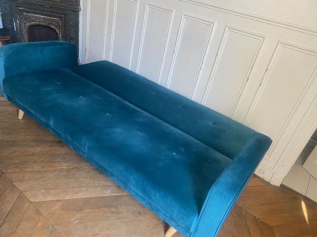 Maisons Du Monde Broadway - Canapé Clic-Clac 4 Places En Velours Bleu Pétrol