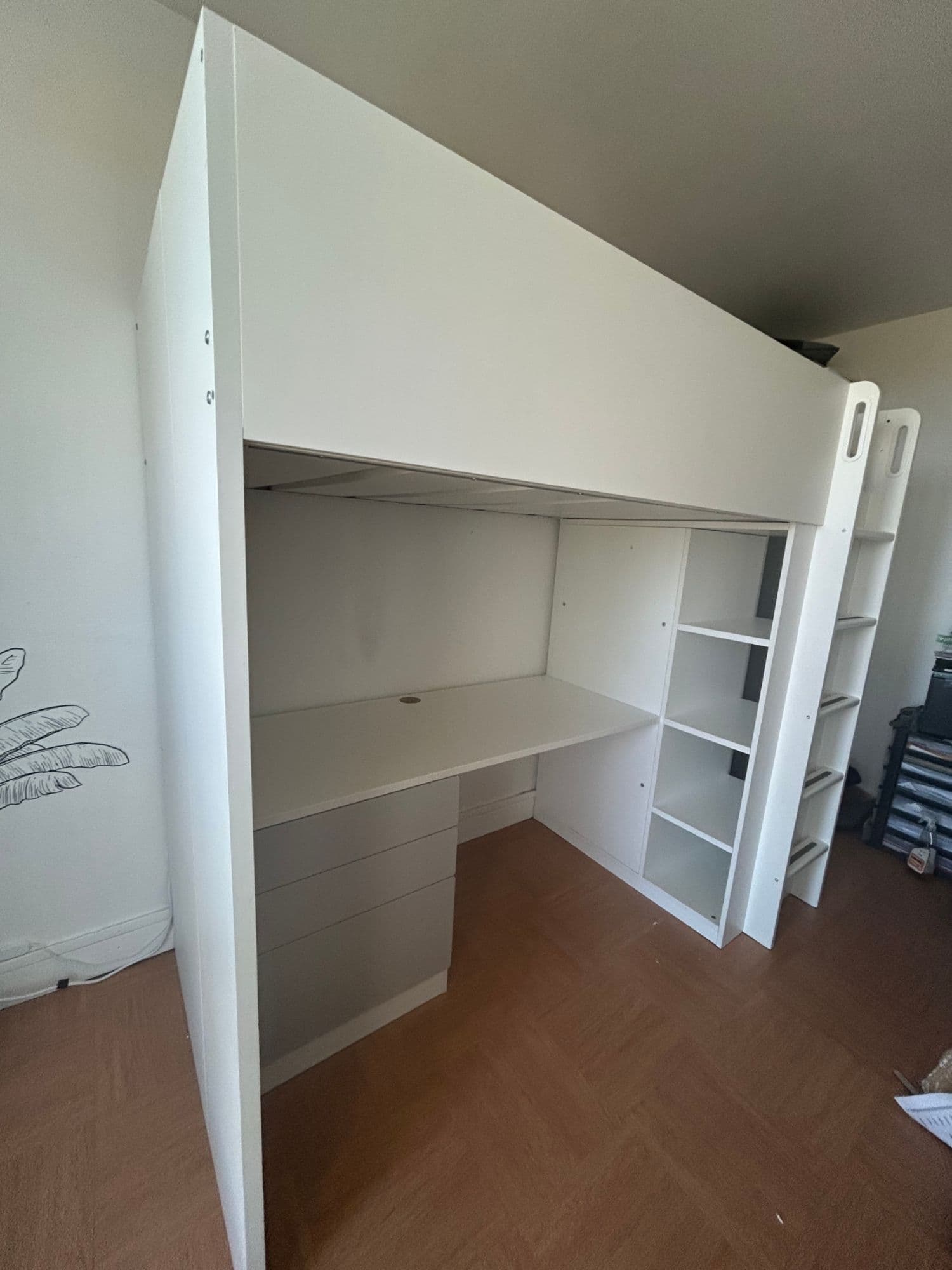 Lit mezzanine IKEA SMÅSTAD avec bureau et rangements intégrés - Blanc/Gris