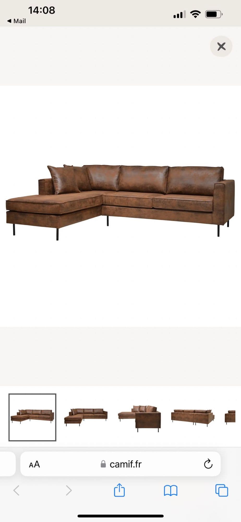 Canapé d'angle microfibre aspect cuir (marque Camif, modèle Pittsburgh)